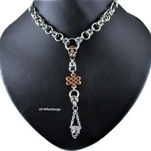 Skull Rose Chain Link O Ring Choker Necklace Jewelry Chanimail + Celtic Knot